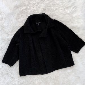 Eileen Fisher Black Bolero Textured Open Front Cropped Jacket Blazer